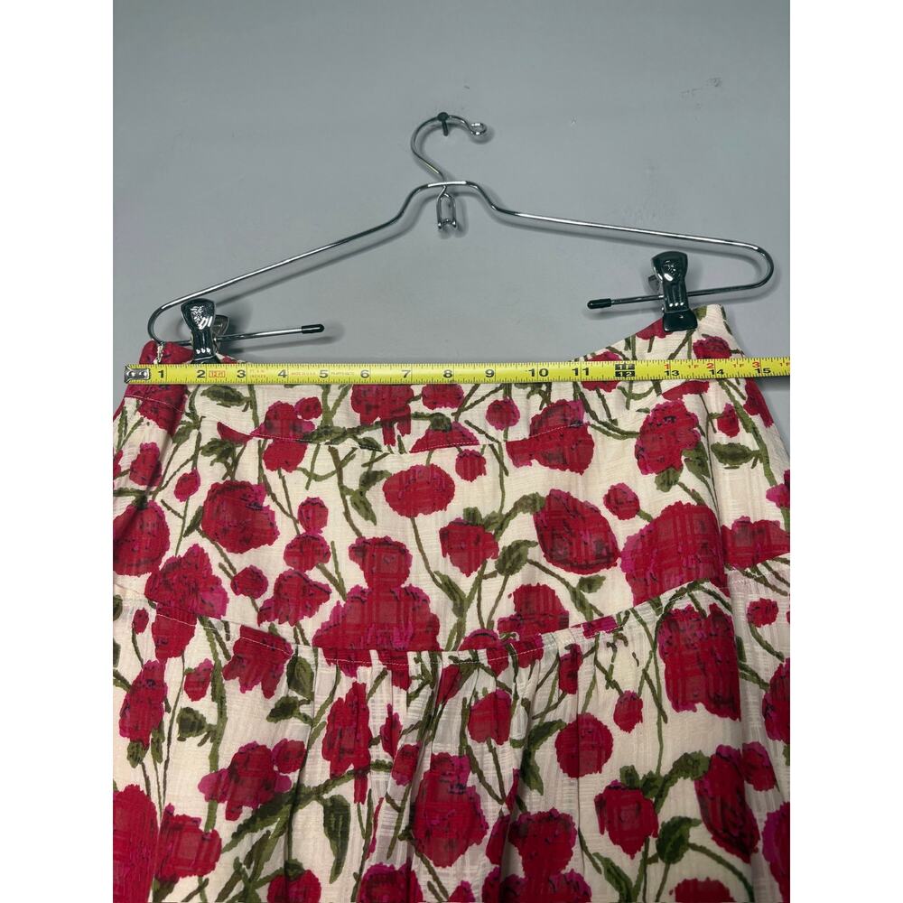 ANNA SUI for Anthro Mini Skirt Cream with Red Floral Lace Hem Cotton Silk Size 6 - Picture 2 of 4